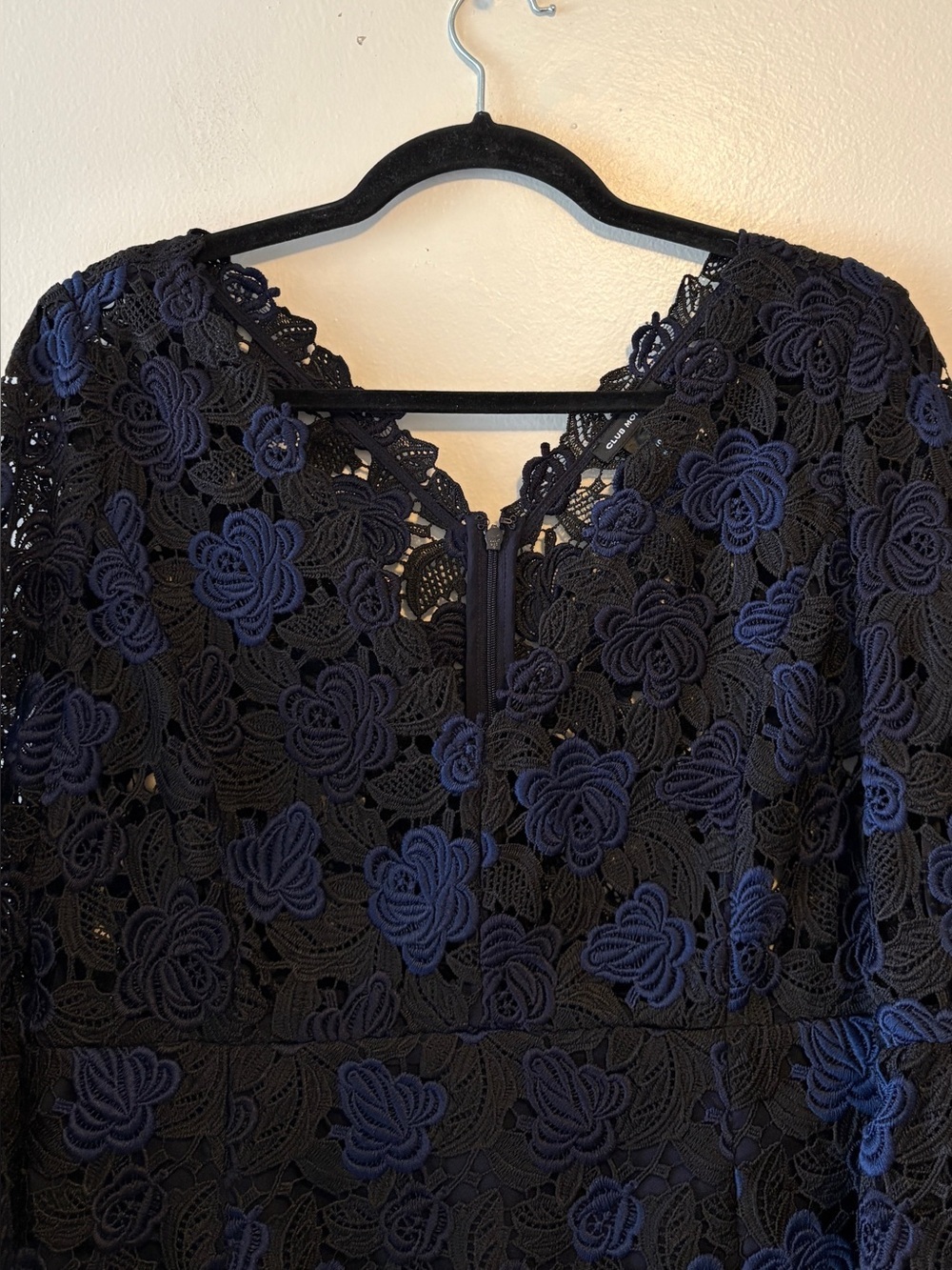 CLUB MONACO Kaelane Navy Lace Ruffle Midi Dress Size 10 Fit & Flare Whimsigoth - Picture 5 of 12